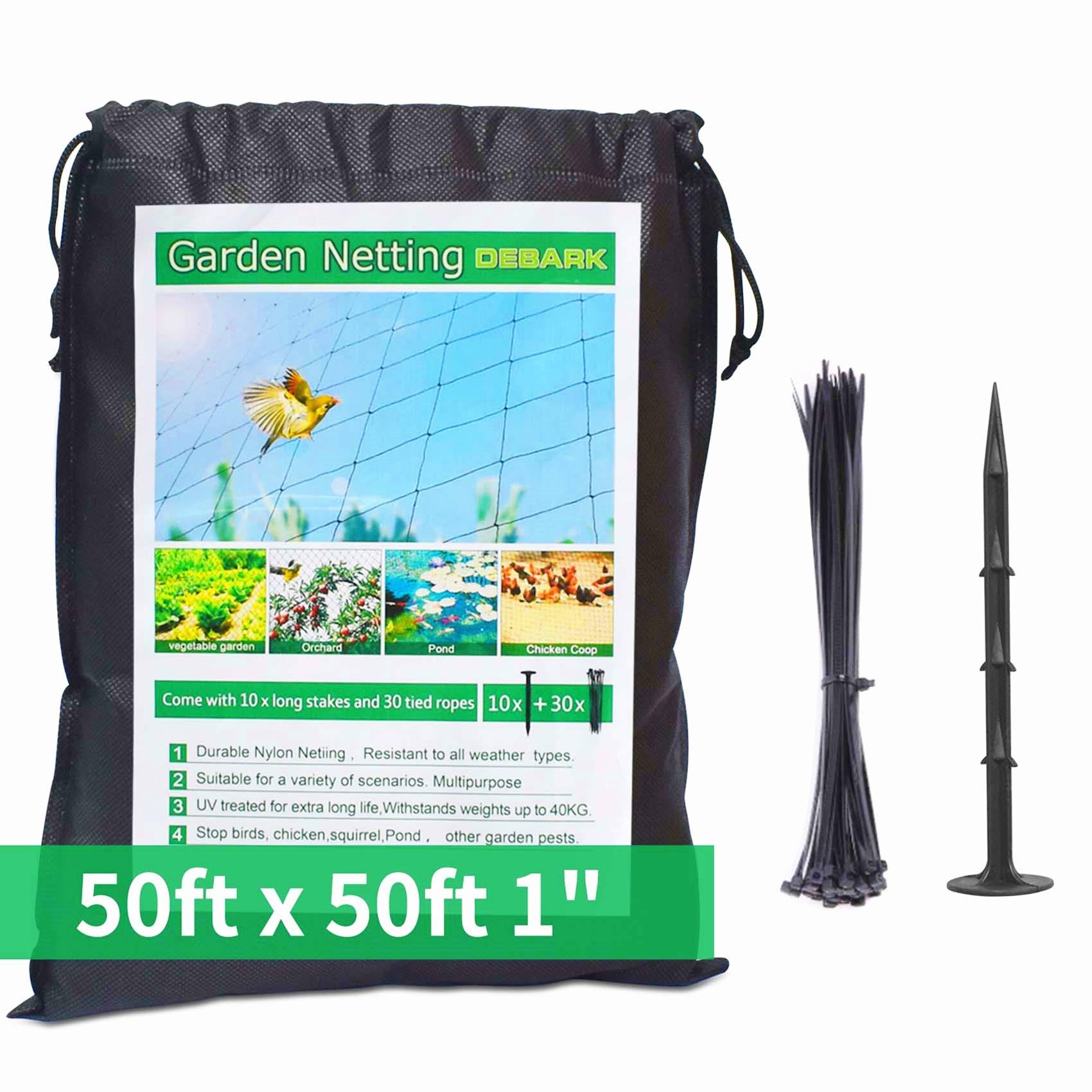 DEBARK Bird Netting [Heavy Duty] 50’ x 50’ with 1x22 Square - Nylon Bird Net Protect Fruit Tree, Plant and Vegetables Against Bi