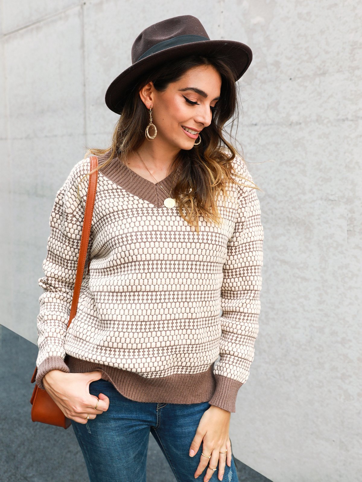 Knitted Shift Sweet V Neck Sweater