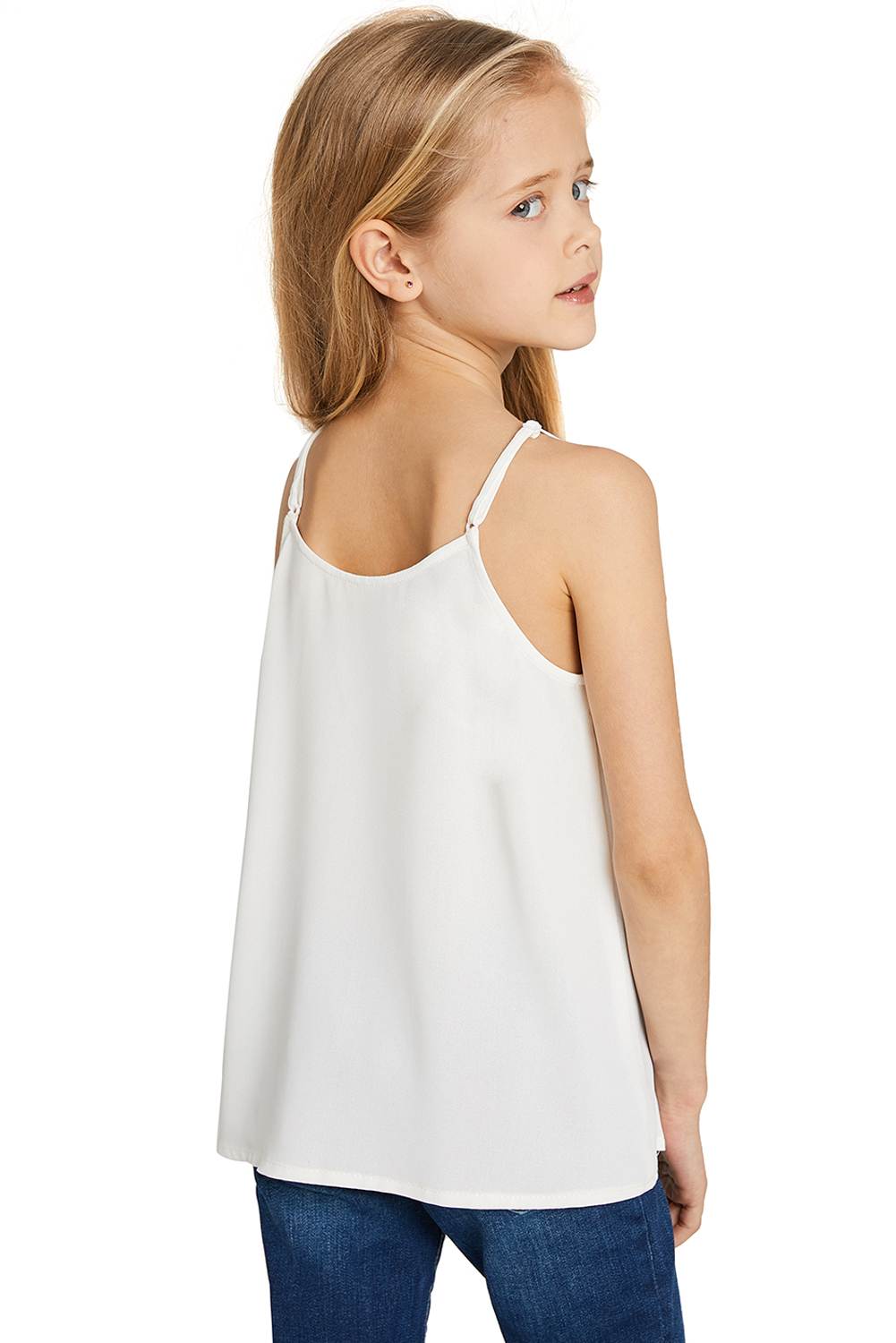 White Girls Sleeveless Button Down Cami Tank