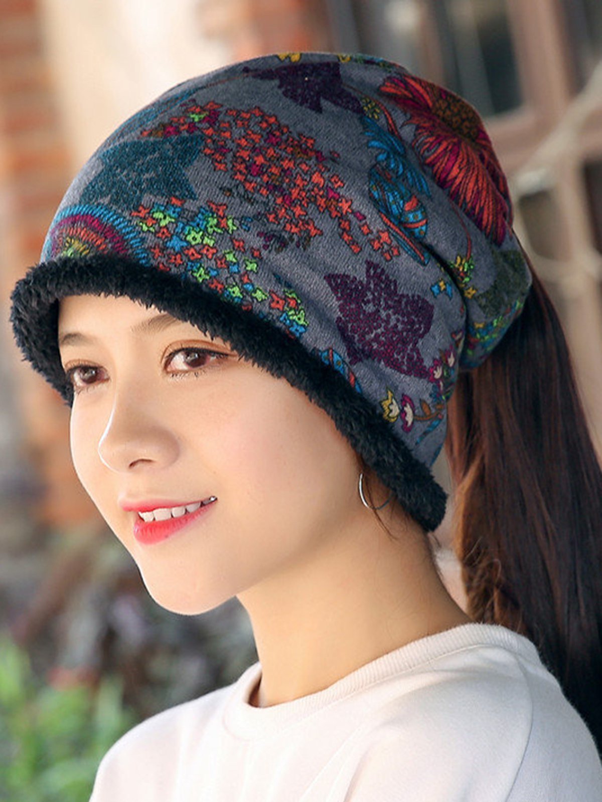 Womens Ethnic Cotton Beanie Hat Vintage Good Elastic Warm Turban Scarf Caps