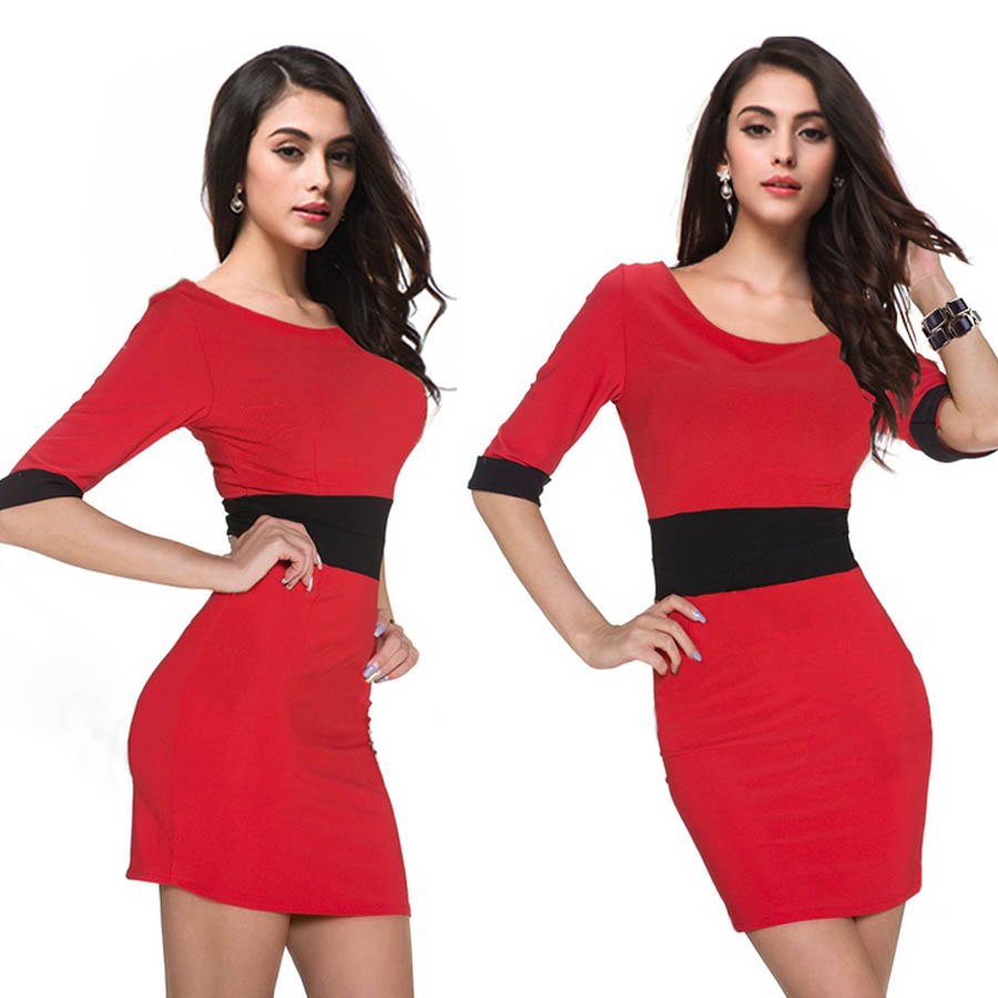 Block Color Mini Club Dress with 1/2 Sleeves