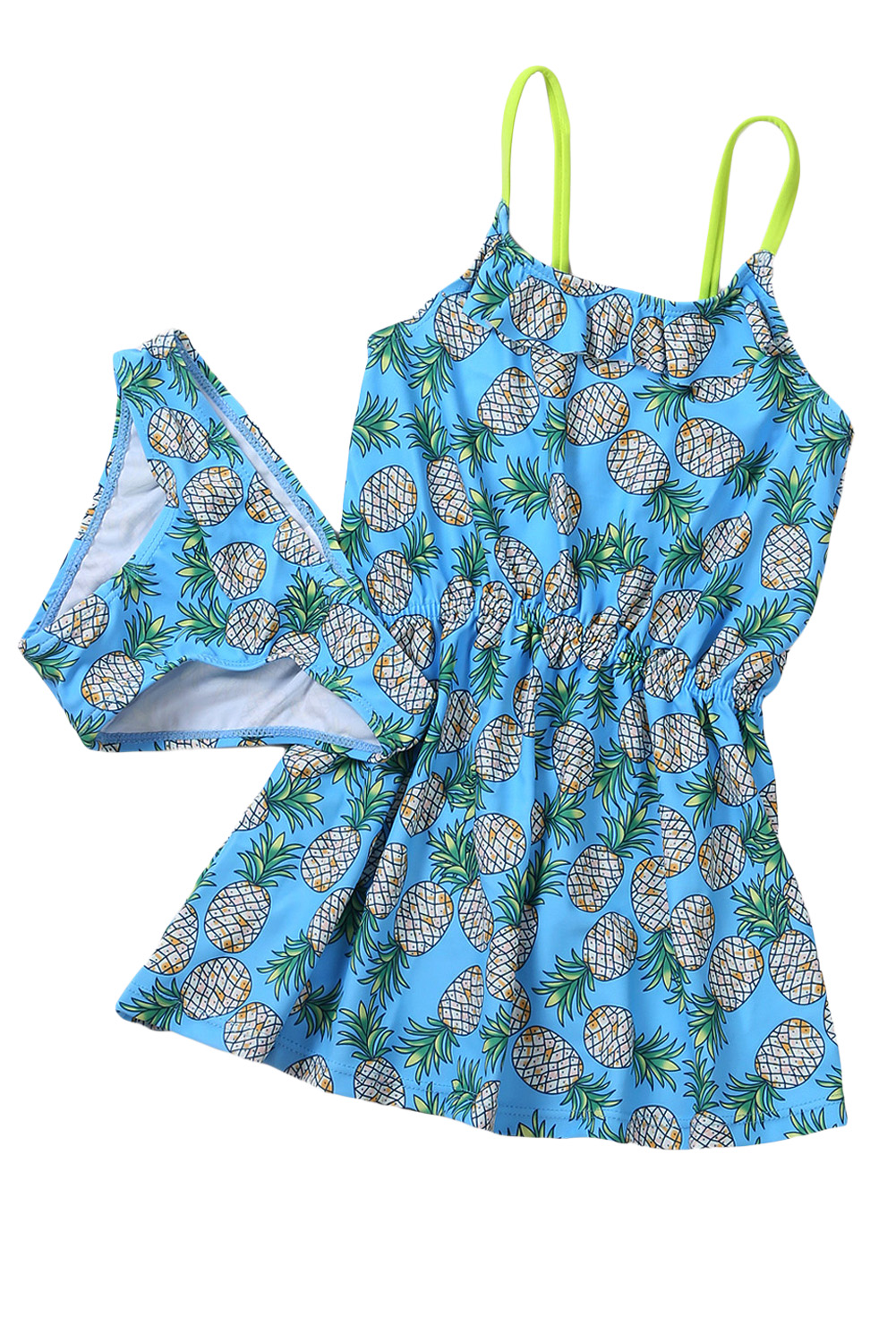 Blue Pineapple Print Little Girls Swimdress with Panty