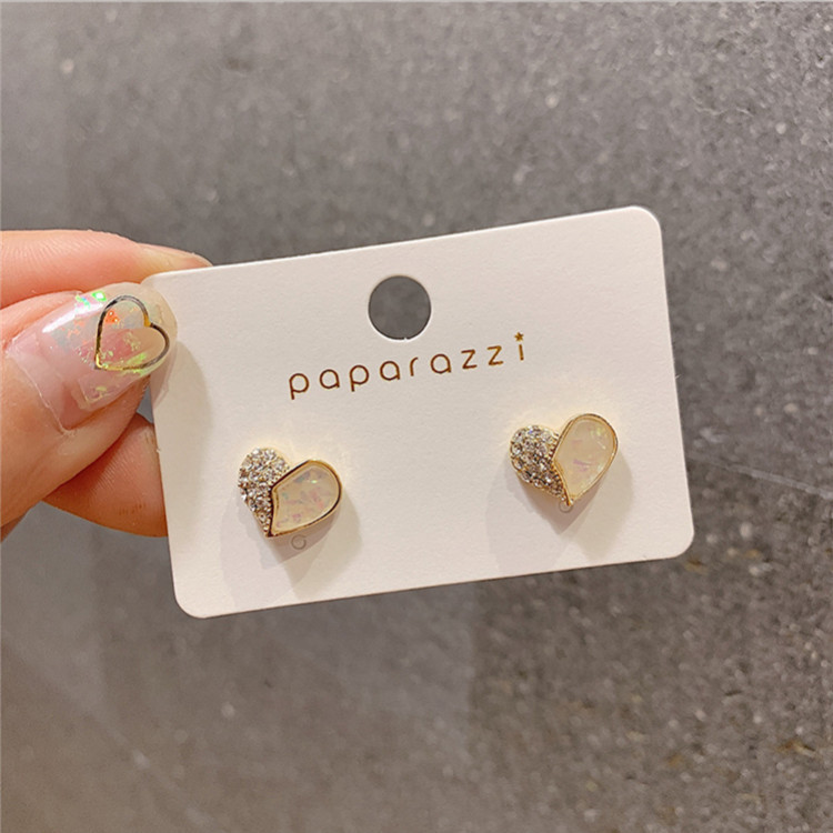 韩国S925银针小清新耳环百搭气质心形珍珠耳饰个性防过敏耳钉批发