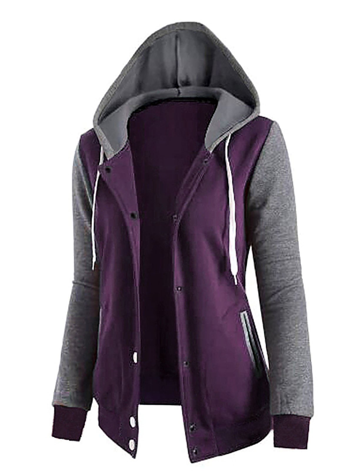 Long Sleeve Casual Paneled Cotton Hoodie Jacket