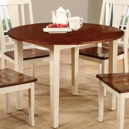 Furniture of America Lutz Wood Round Dining Table, Vintage White and Cherry