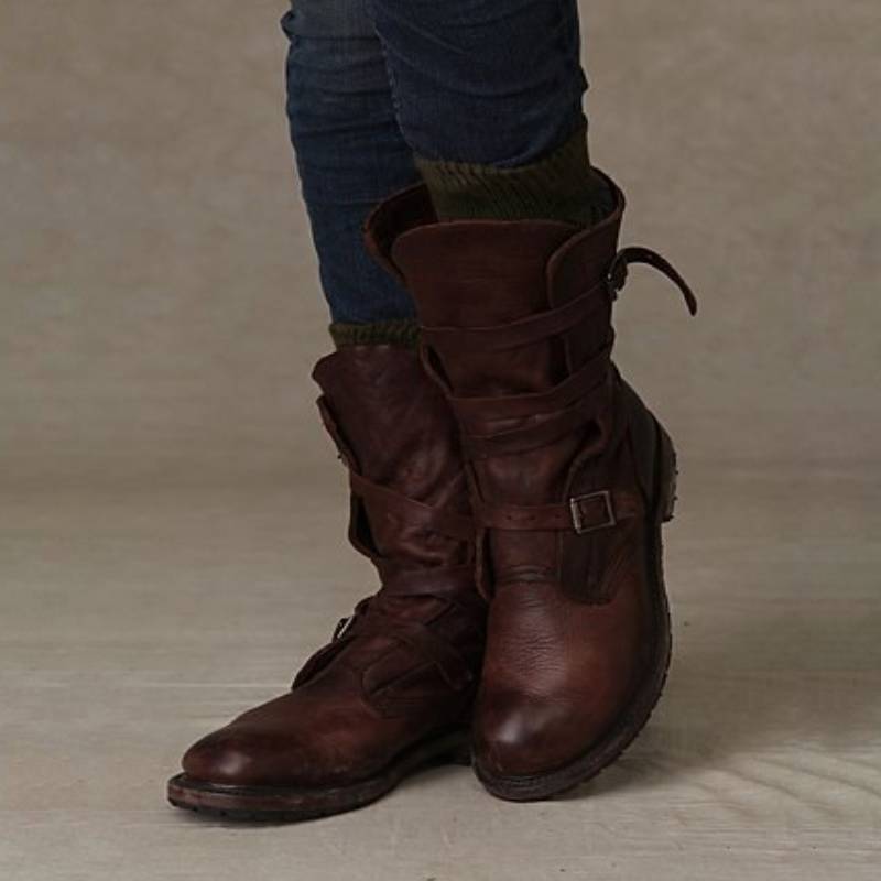 WOMEN VINTAGE RIDING BOOTS CASUAL CHIC BUCKLE BOOTS