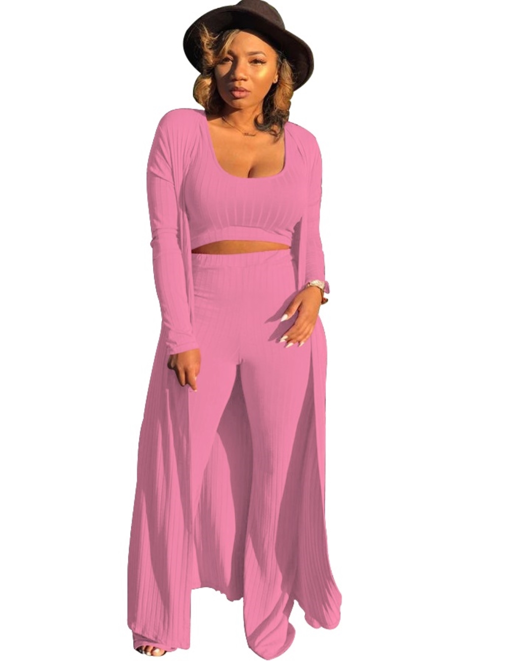 Matching 3PC Plain Knitted Pants Set