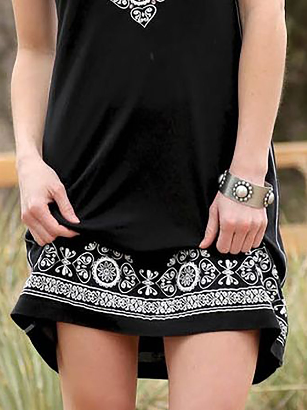 V Neck Casual Cotton-Blend Printed Dresses