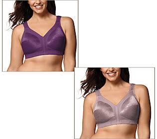 Playtex Set of (2) 18-Hour Comfort Strap Bras, Size 36 C, Plum/Warm Steel