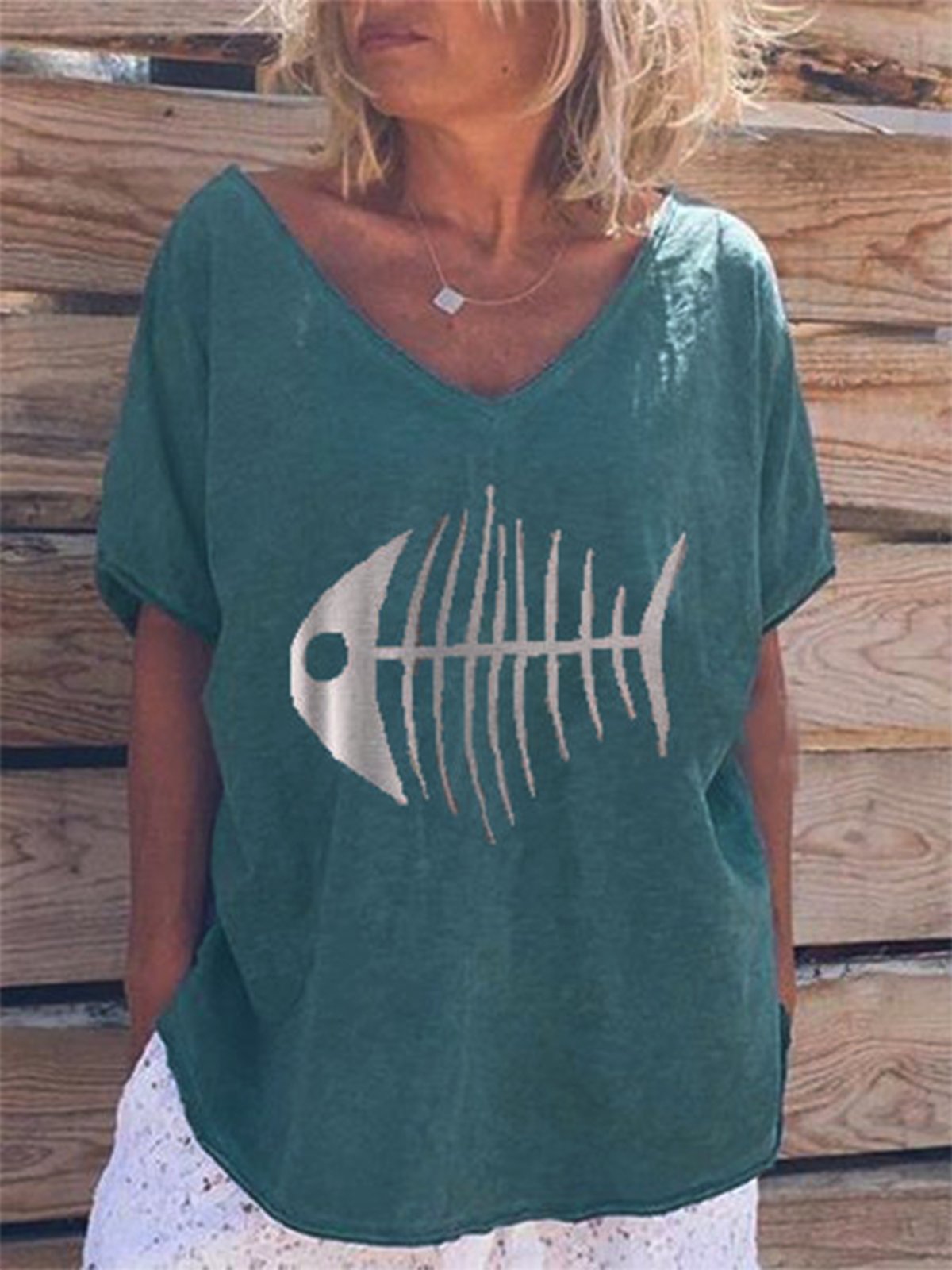 Casual V Neck Short Sleeve Printed Shirts