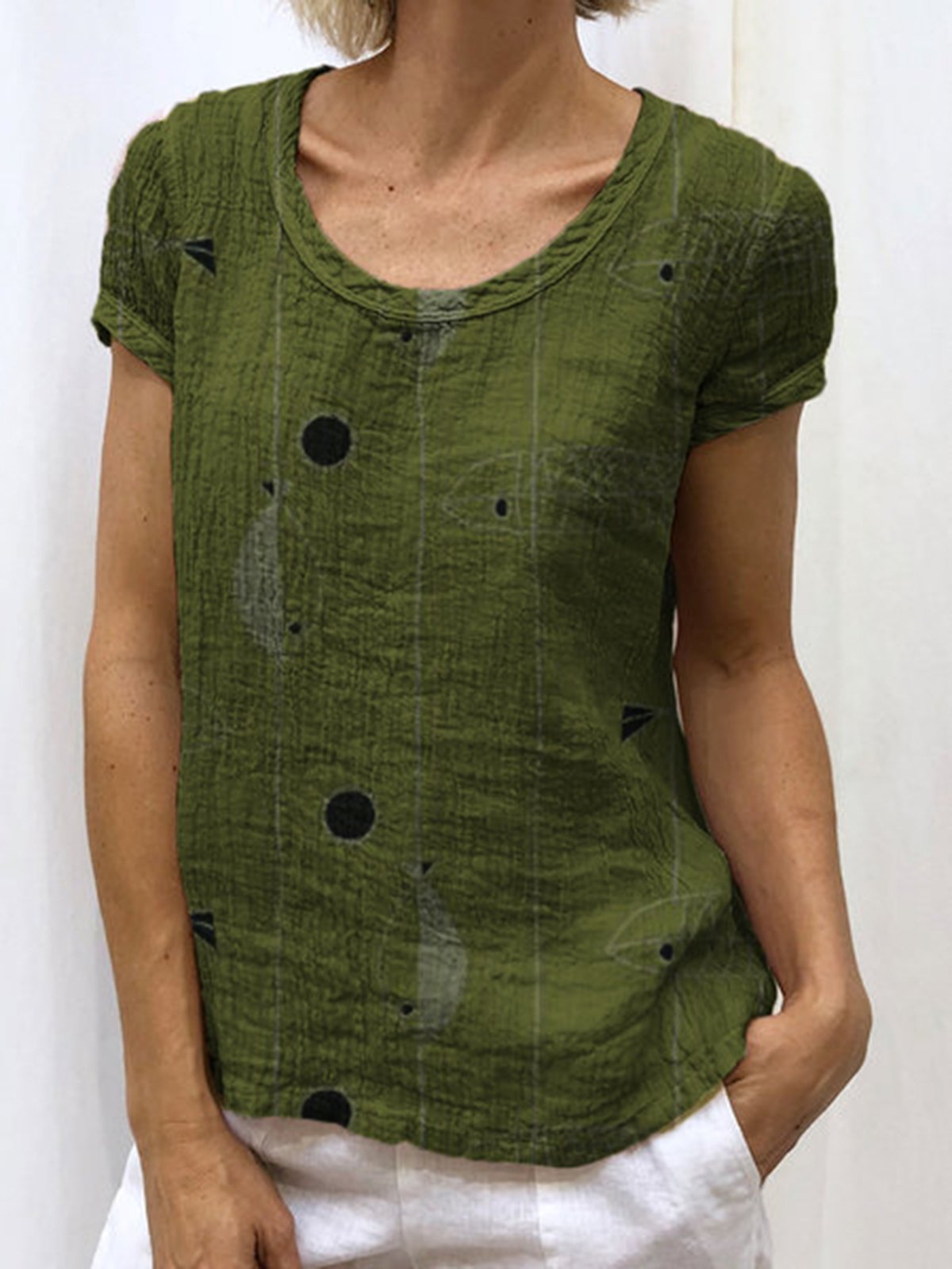 Casual Printed Crew Neck Short Sleeve Shirt