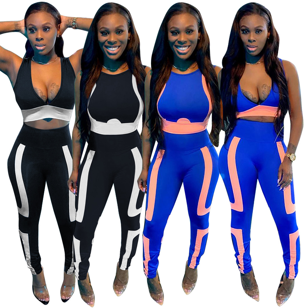 Womens clothing printed sexy front and back wear casual sports two-piece suit AT5120