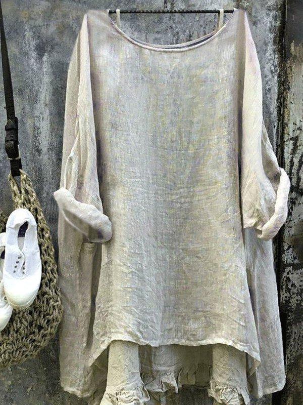 Casual 3/4 Sleeve Round Neck Bat Sleeve Tops