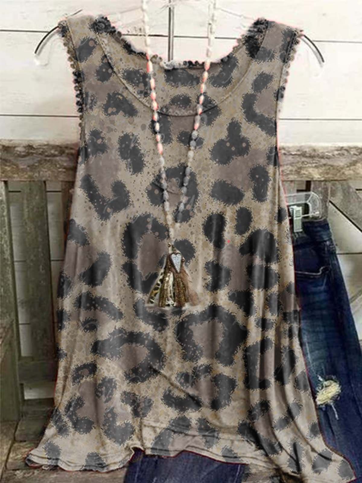 Sleeveless Casual Crew Neck Printed Shirts & Tops