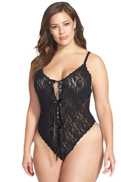 Black Lace Open Gusset Teddy Lingerie