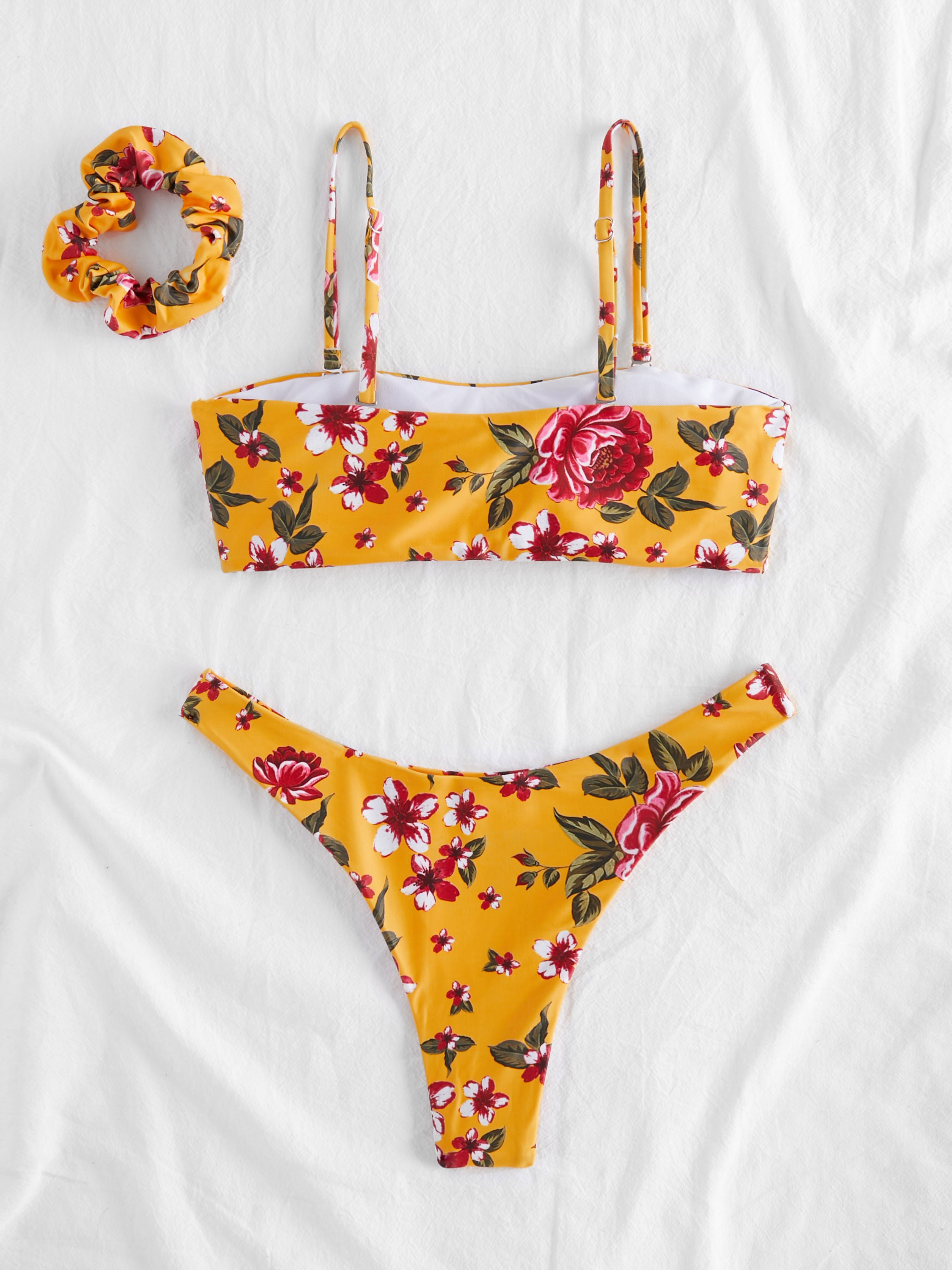Retro Floral Print High Cut Bikini