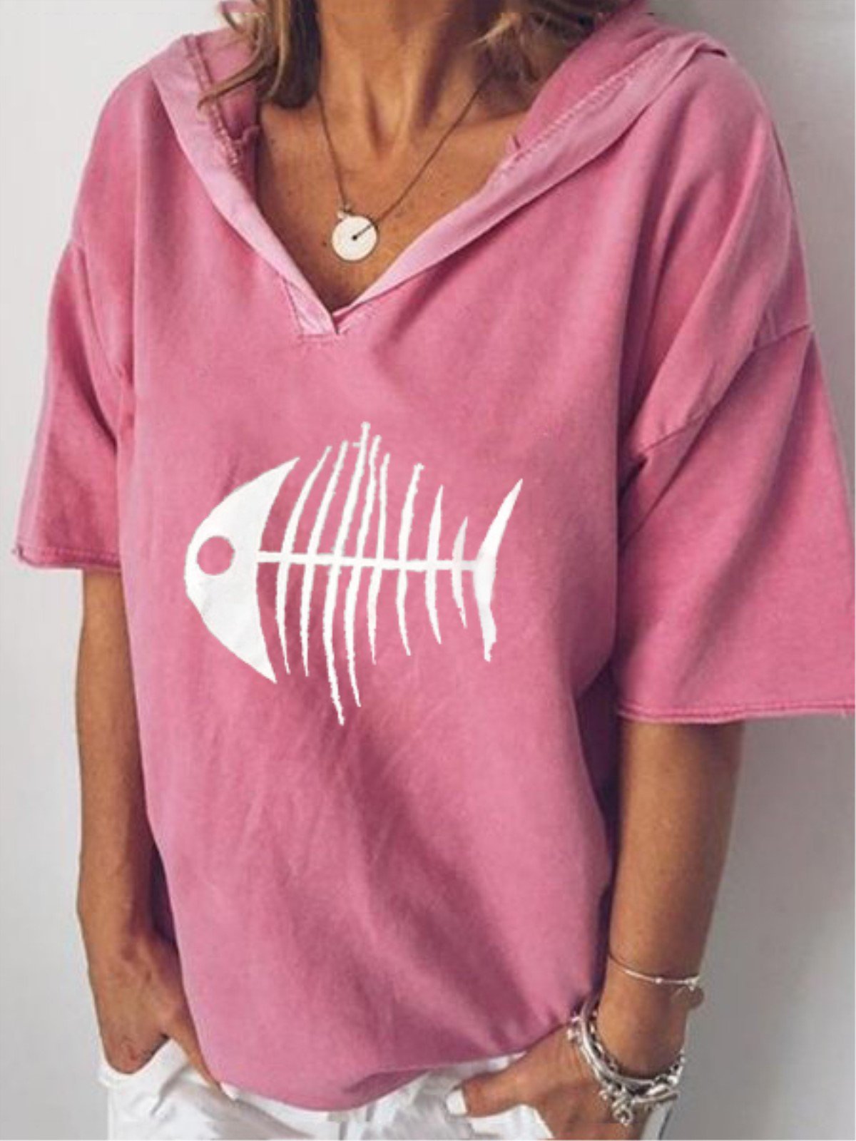 Short Sleeve V-Neck Graphic Printed Casual Shirt