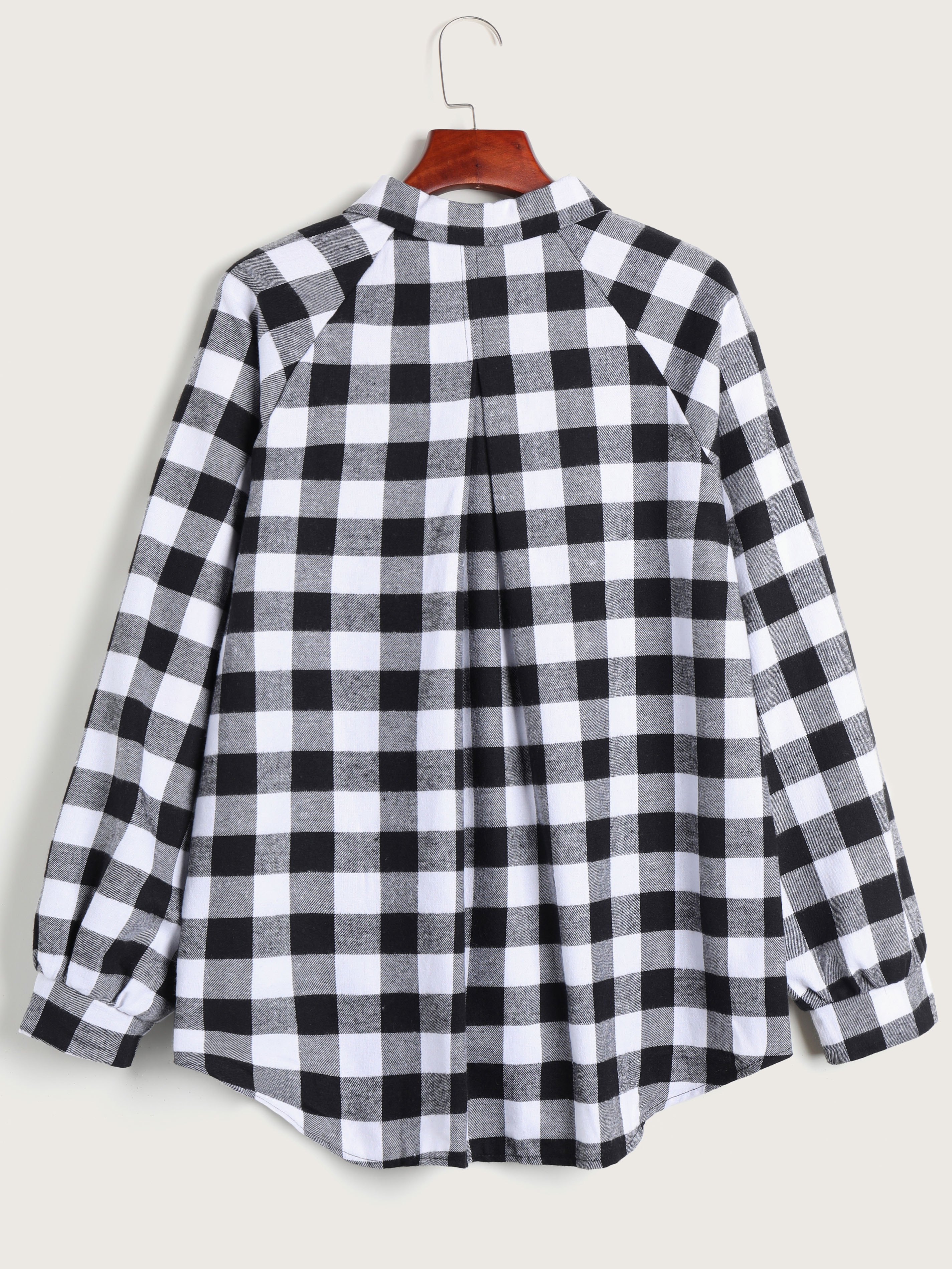 Black&White Plaid Button Up Shirt Jacket