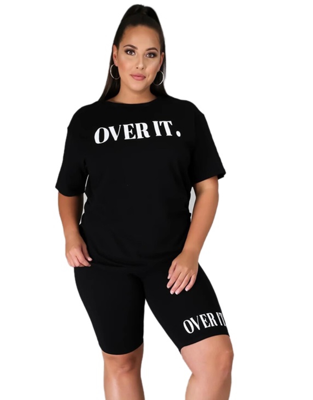 Plus Size Summer Print Two Piece Casual Shorts Set