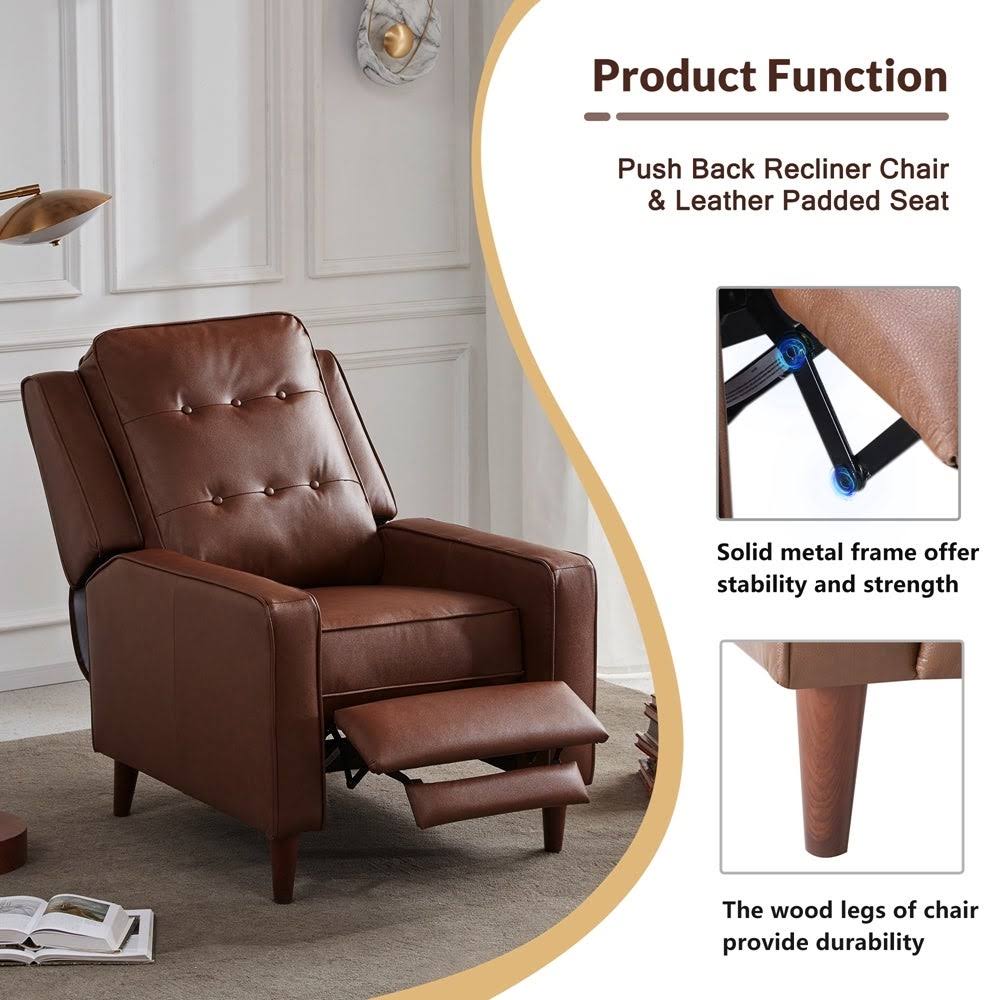Push Back Recliner Manual Armchair with Medieval Style Accent Chair - Brown