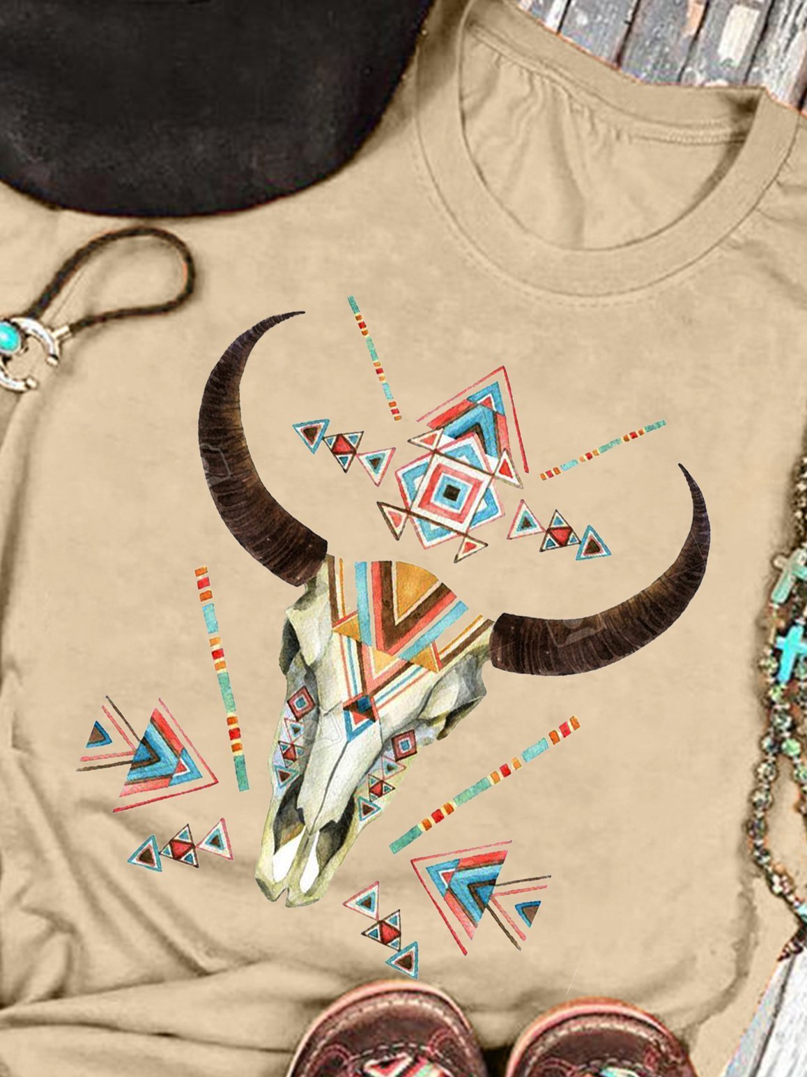 Apricot Shift Animal Paneled Short Sleeve Shirts & Tops