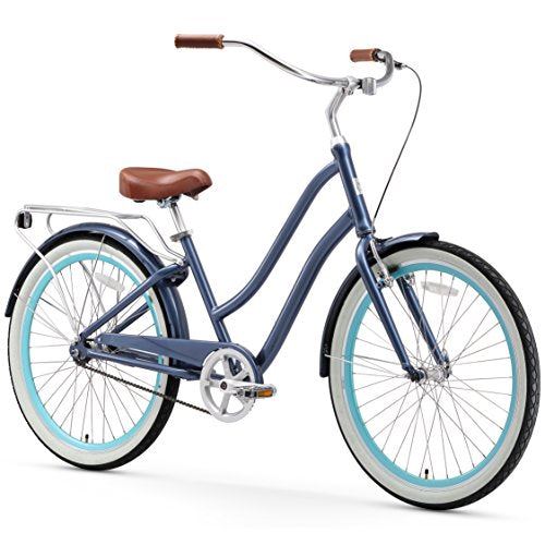 Cruiser Bicycle, 26��� Wheels and 17.5��� Frame, Navy with Brown Seat and Grips