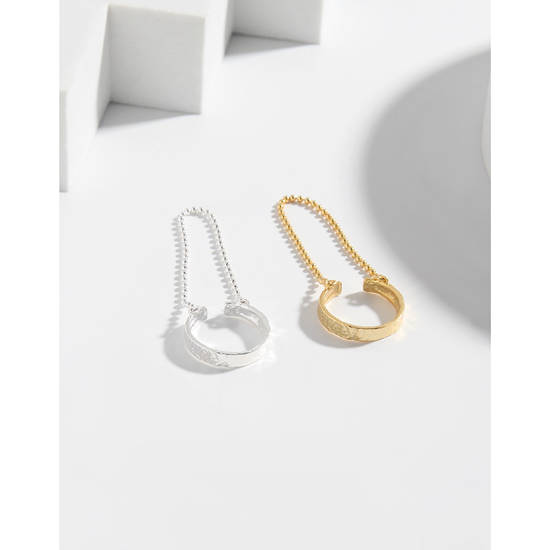 370韩版INS小众设计感极简冷淡风气质圆珠链不规则S925纯银戒指女