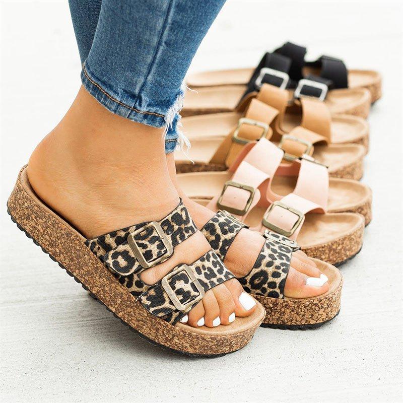 Women Casual Summer Double Buckle Slip On Comfy Sandals