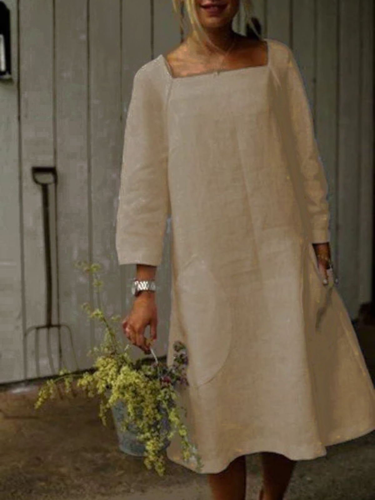 Casual Solid Long Sleeve Pockets Dresses