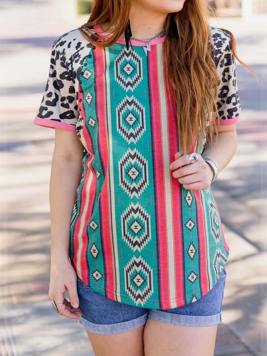 Short Sleeve Shift Cotton-Blend Shirts & Tops