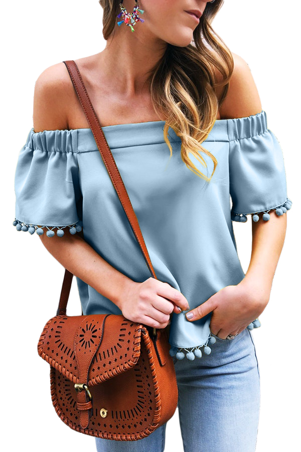 Sky Blue Pom Pom Blouse