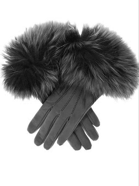Autumn Winter Basic Gentle Vintage Faux Leather Faux Fur Gloves