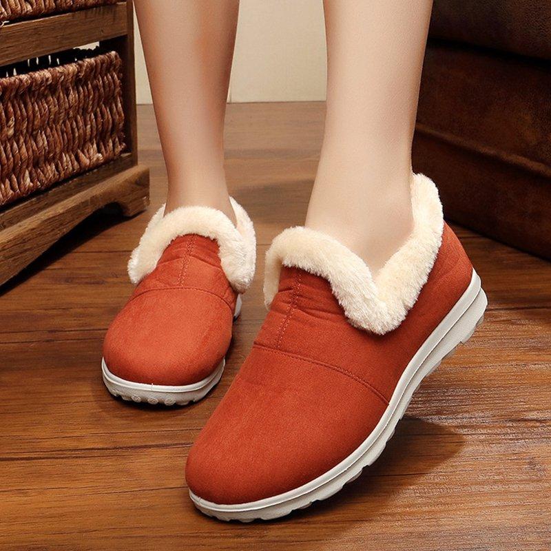 Fabric Flat Heel Boots Fur Lined Slip-on Winter Comfort Shoes