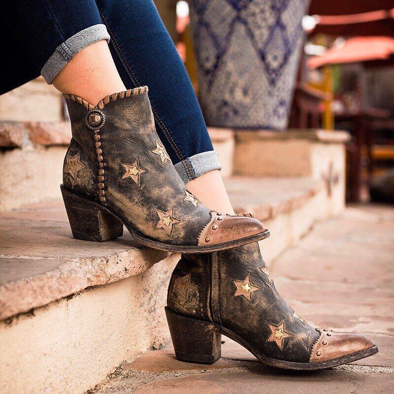 Women Vintage Star Western Ankle Boot