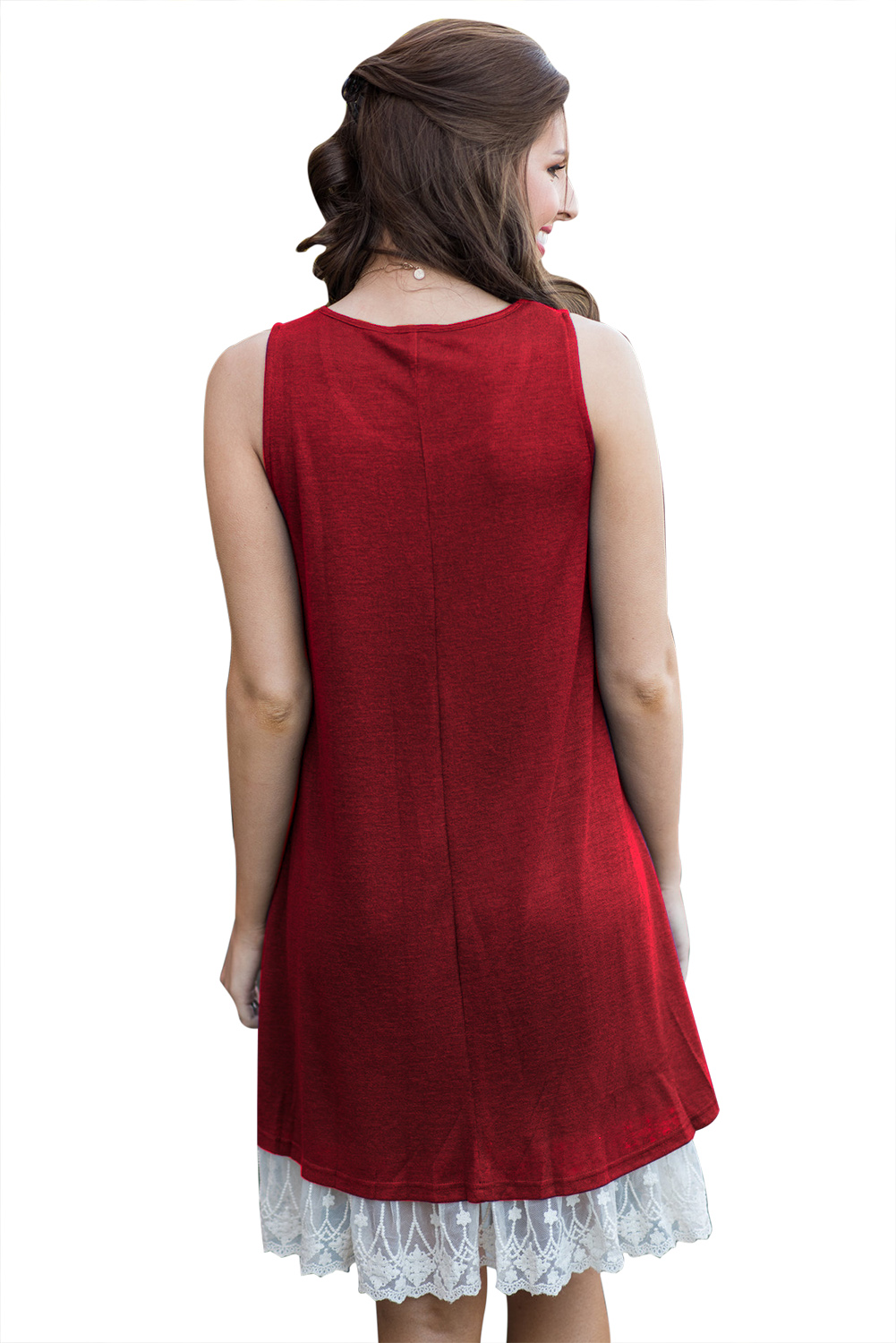 White Lace Hemline Splice Red Mini Tank Dress