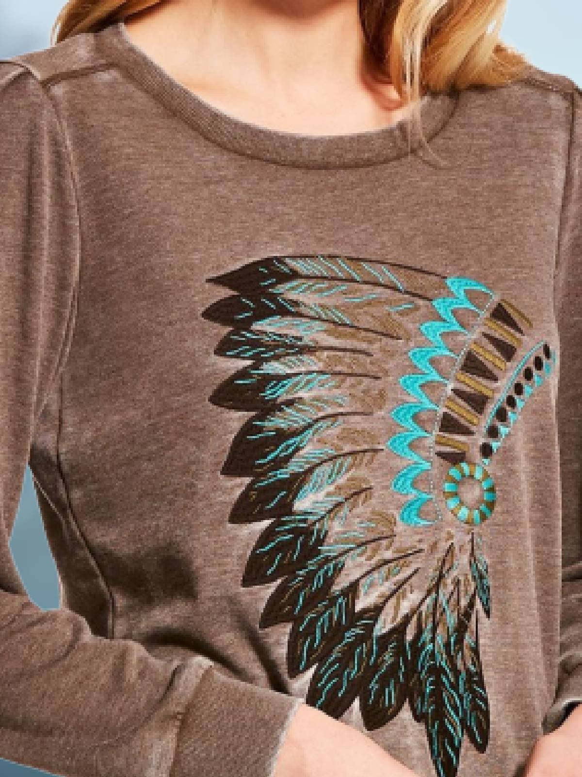 Round Neck Cotton-Blend Long Sleeve Color-Block Shirts & Tops