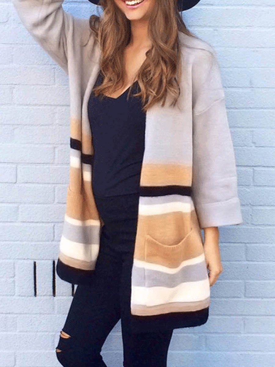 Fashion Colorblock Long Sleeve Cardigan Coat
