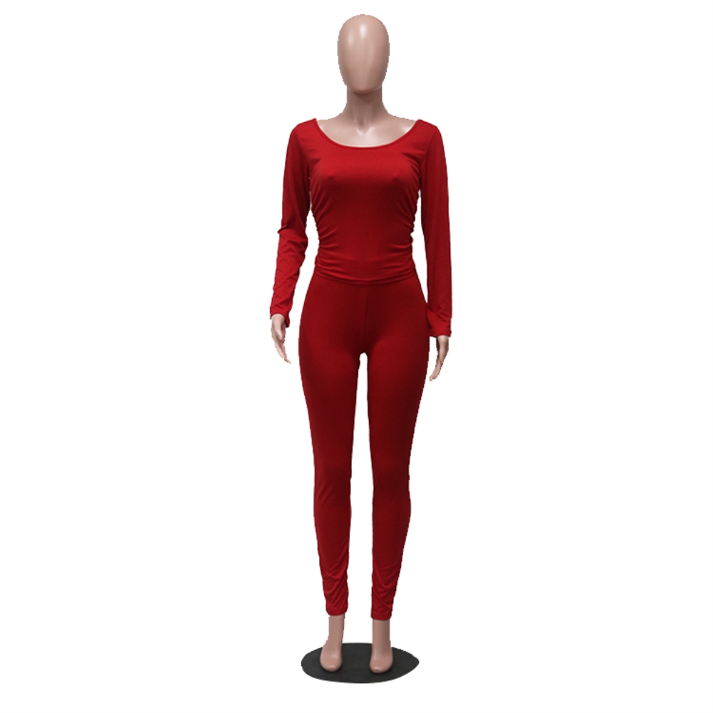 Solid Color Sexy Two Piece Tight Pants Set