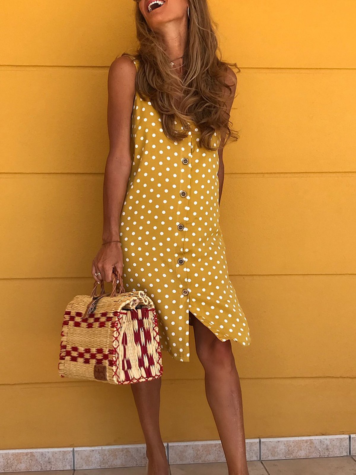 Casual Polka Dots Cotton-Blend Dresses