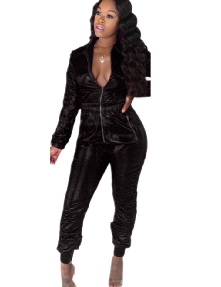 Sexy Metallic Long Sleeve Zipper Jumpsuit