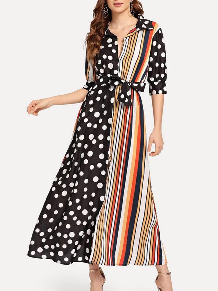 Turn-Down Collar Elegant Polka Dots Dresses