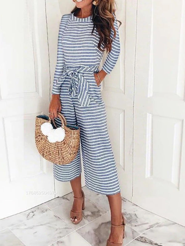 Fashion Stripe Long Sleeve Jumpsuits