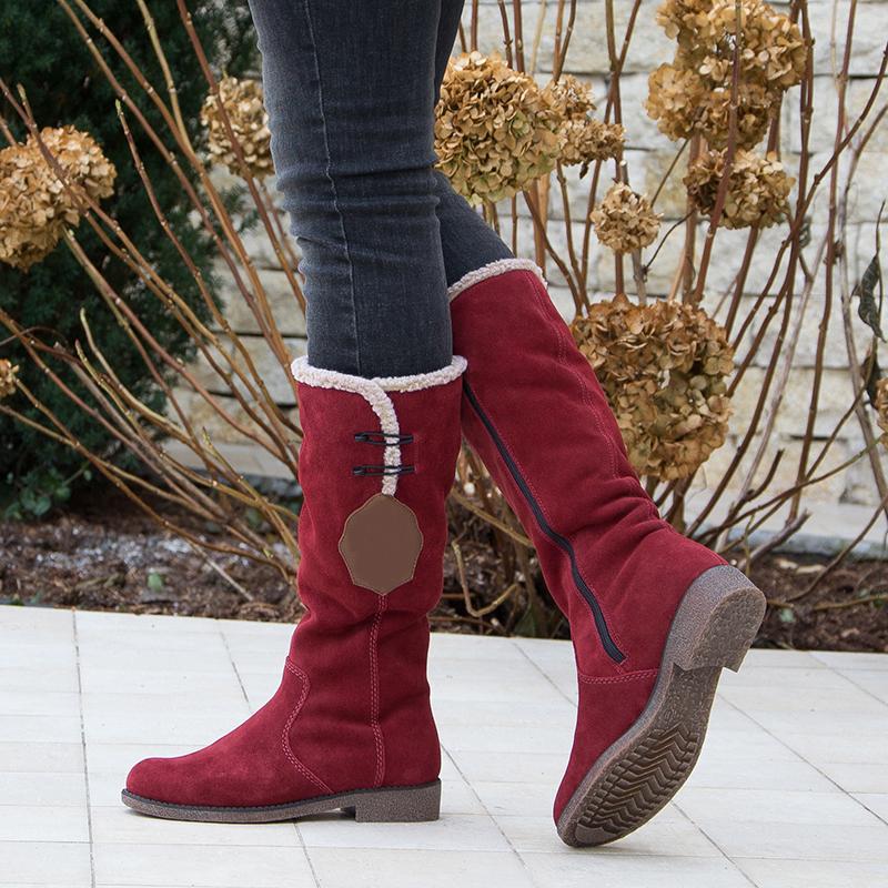 Low Heel Snow Boots Artificial Suede Zipper Winter Boots