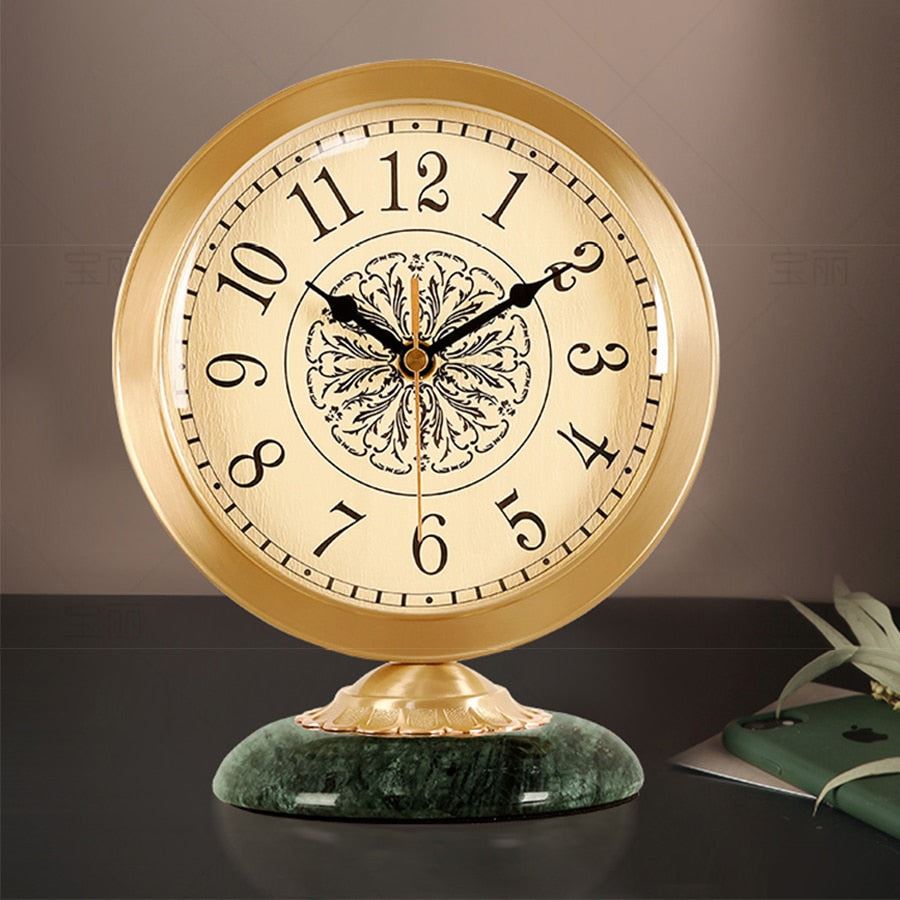 European Style Table Clock Vintage Living Room Office Mantel Desk Clock / Metal Brass