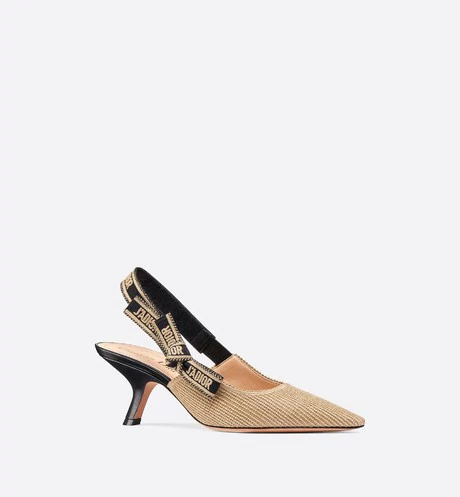 J'Adior Slingback Pump Cream and Black Embroidered Cotton