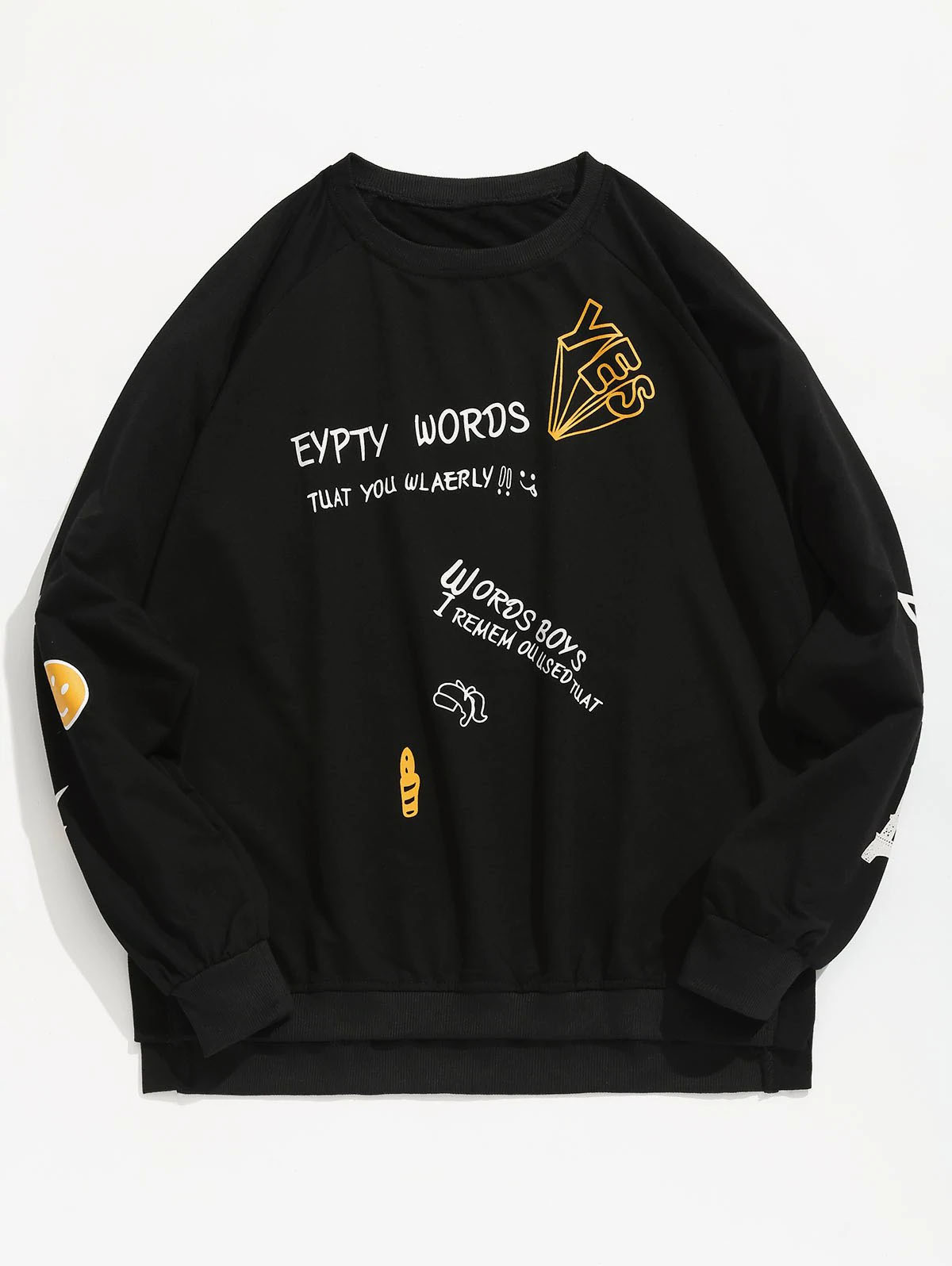Letter Print Graphic Pullover Sweatshirt - Black