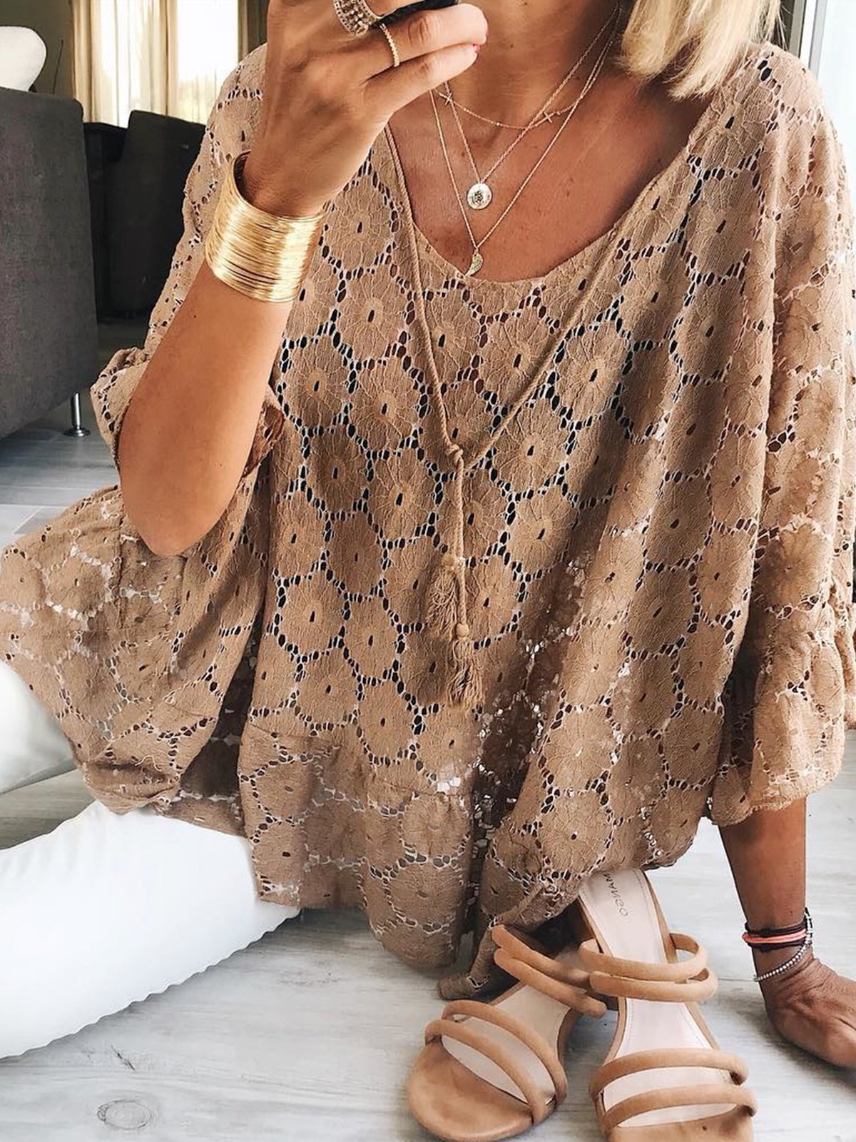 Plus Size Casual 3/4 Sleeve Tops