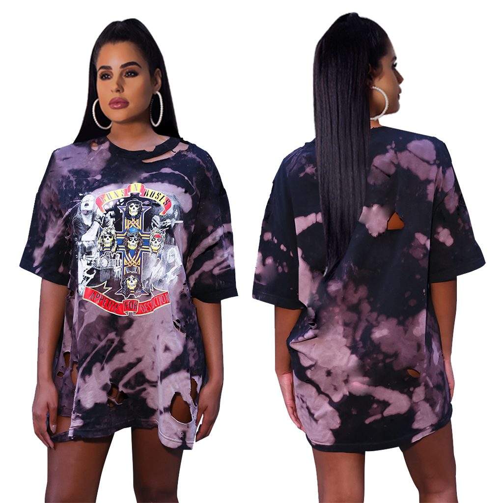 Short Sleeve Print Ripped Shirt