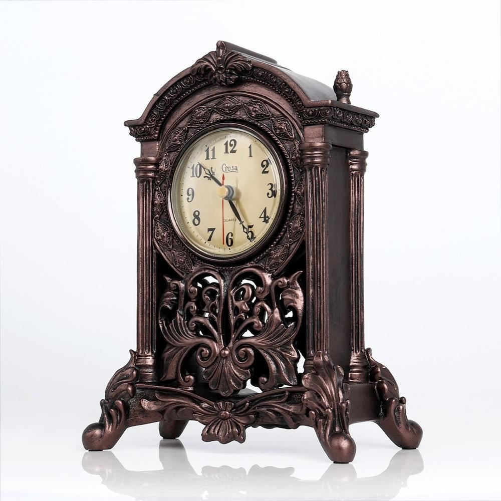 Classic Antiqued Quartz Mantel Clock Decorative Woodlike Sculpture For Table Home Office Decor