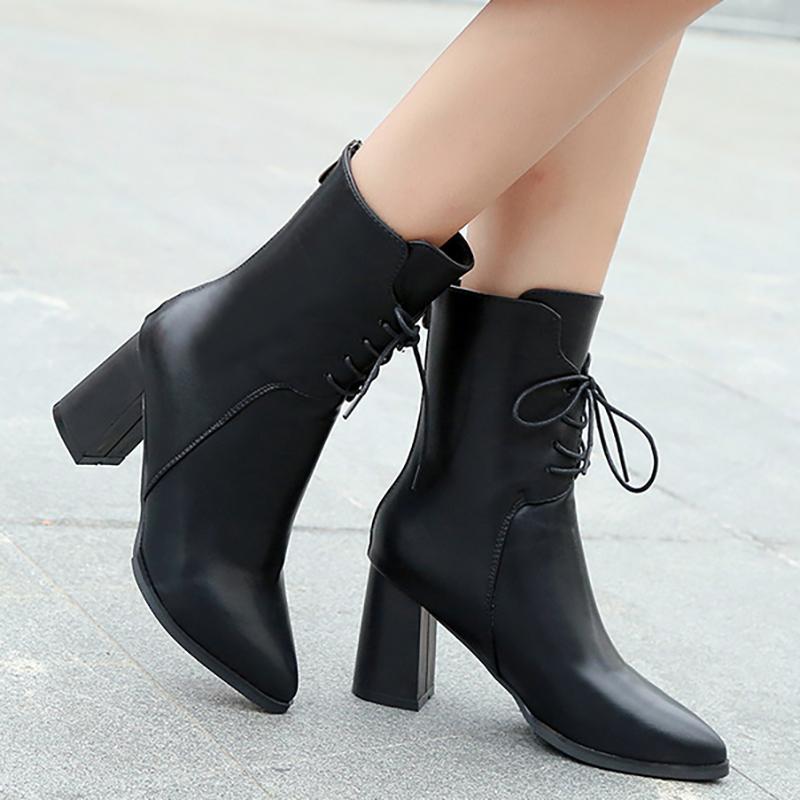 Women Lace-up Spring/Fall Chunky Heel Daily PU Boots
